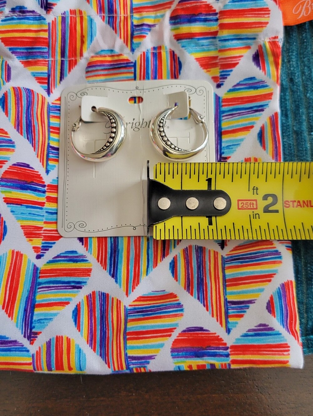 Brighton Pretty Tough Silver Arch Hoop Earrings with Bead Detail - Picture 3 of 3